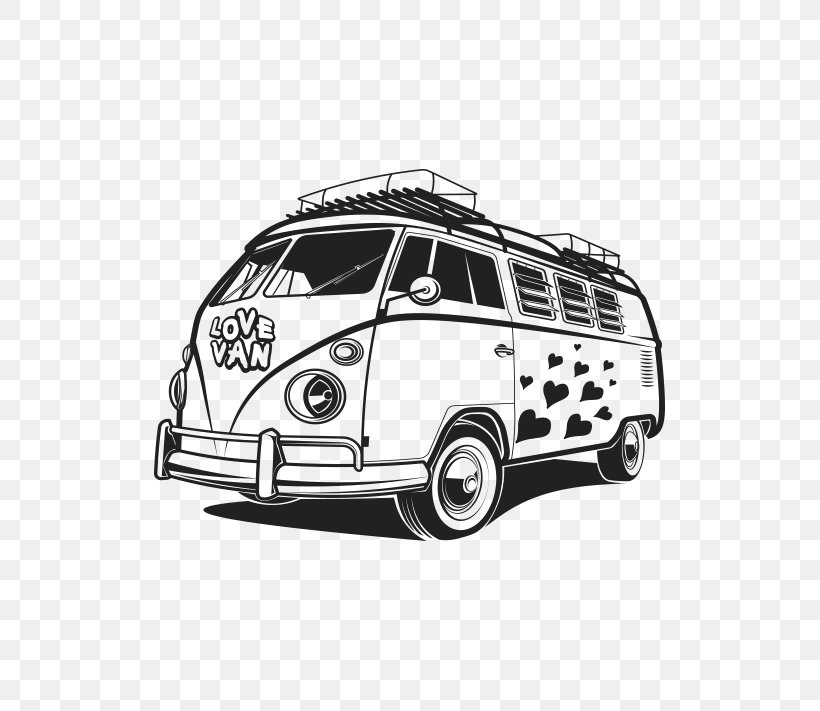 Campervan Car Illustration, PNG, 651x711px, Van, Art, Automotive Design, Automotive Exterior, Black And White Download Free