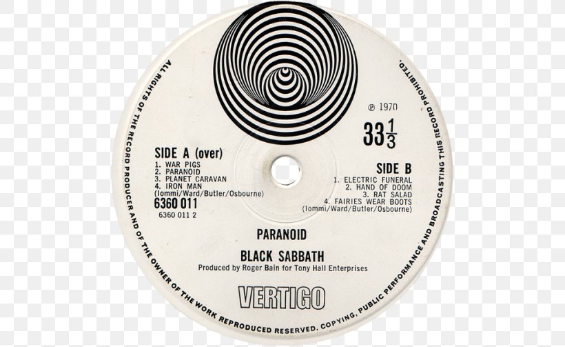 Compact Disc Paranoid Black Sabbath Phonograph Record Vertigo Records, PNG, 500x503px, Watercolor, Cartoon, Flower, Frame, Heart Download Free