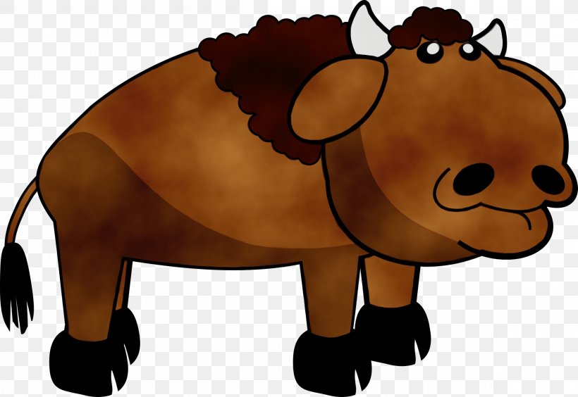 Cartoon Clip Art Snout Bovine Terrestrial Animal, PNG, 2401x1654px, Watercolor, Animal Figure, Animated Cartoon, Animation, Bovine Download Free