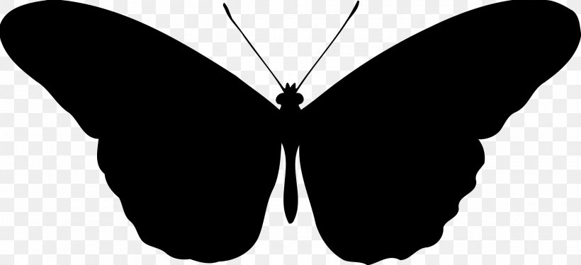 Silhouette Butterfly Clip Art, PNG, 2400x1098px, Silhouette, Arthropod, Black, Black And White, Brush Footed Butterfly Download Free
