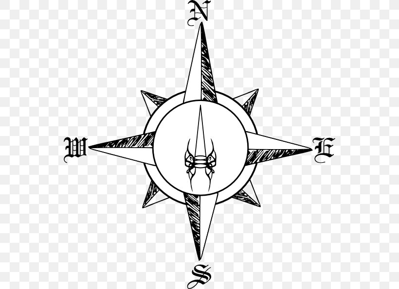 Compass Rose Clip Art, PNG, 558x595px, Compass Rose, Artwork, Black And White, Compass, Drawing Download Free