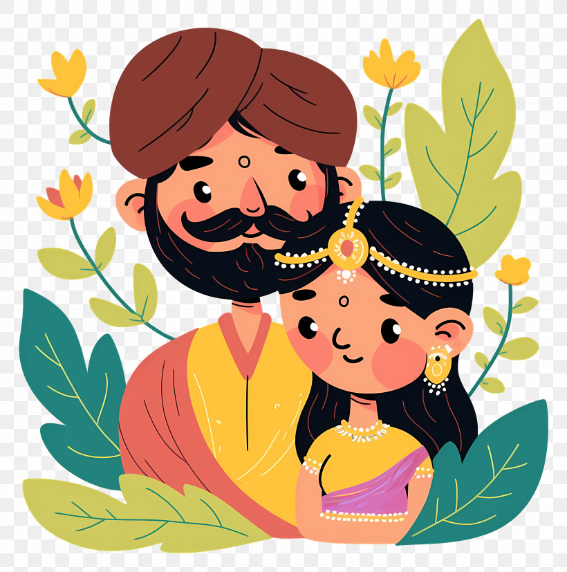 Indian Couple - Loving Couple With Floral Background PNG