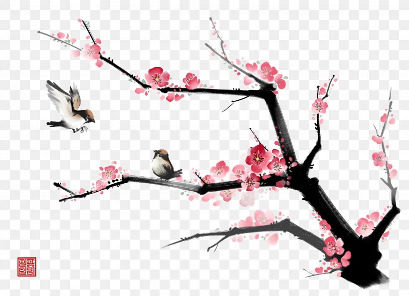 Ink Wash Painting Gongbi Bird-and-flower Painting, PNG, 3425x2480px, Ink Wash Painting, Art, Birdandflower Painting, Branch, Cherry Blossom Download Free
