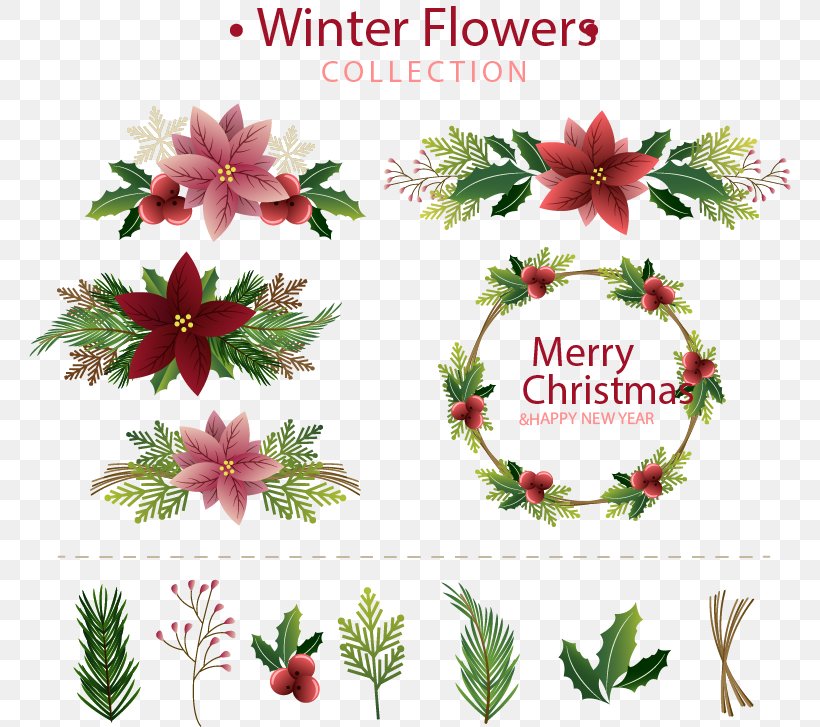 Flower Floral Design Euclidean Vector Illustration, PNG, 762x727px, Flower, Branch, Christmas, Christmas Decoration, Christmas Ornament Download Free