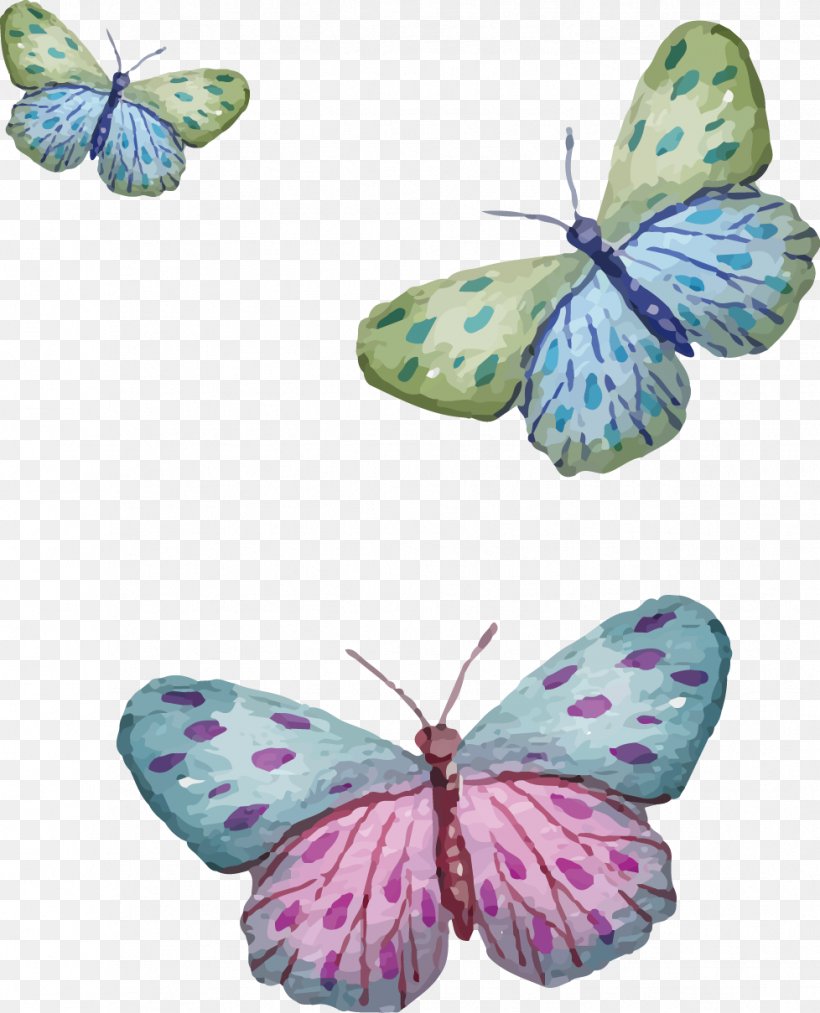 Vector Painted Three Butterfly, PNG, 978x1209px, Butterfly, Aqua, Brush Footed Butterfly, Butterflies And Moths, Designer Download Free