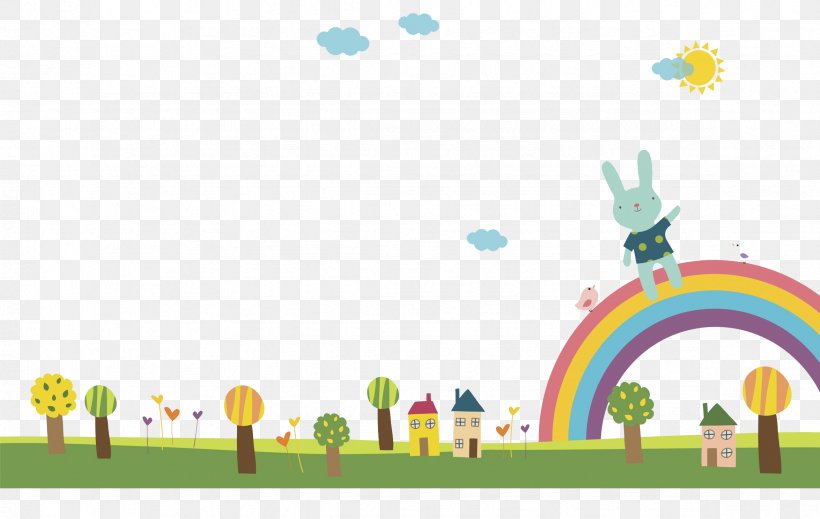 Rabbit Rainbow Illustration, PNG, 2349x1488px, Rabbit, Area, Cartoon, Ear, Fictional Character Download Free