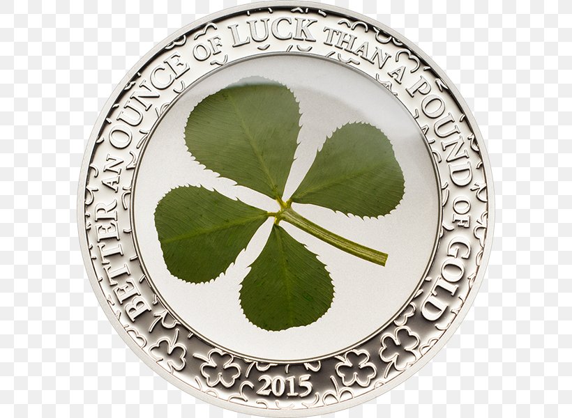 Four-leaf Clover Shamrock Luck Ounce Silver Coin, PNG, 600x600px, Fourleaf Clover, Clover, Coin, Commemorative Coin, Gold Download Free