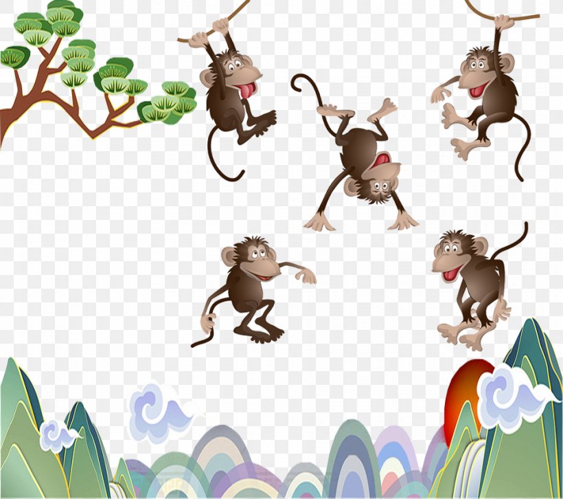 Monkey Illustration, PNG, 968x858px, Monkey Jungle, Art, Cartoon,  Chimpanzee, Clip Art Download Free