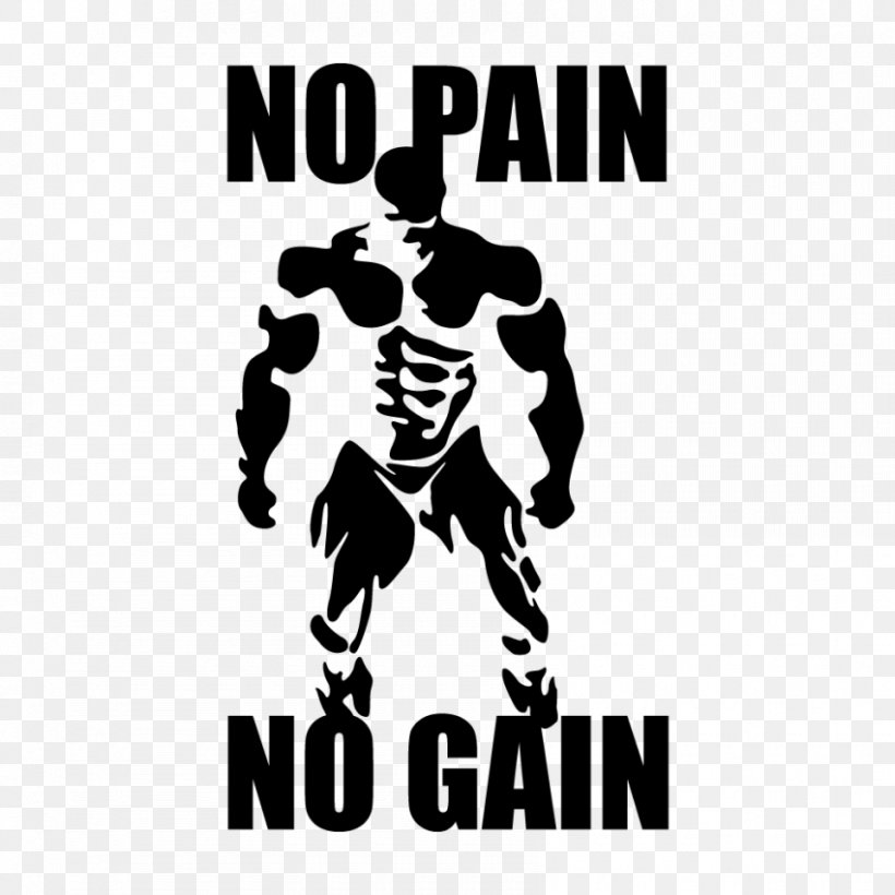 T-shirt Bodybuilding No Pain, No Gain Fitness Centre Decal, PNG, 850x850px, Tshirt, Black, Black And White, Bodybuilding, Brand Download Free