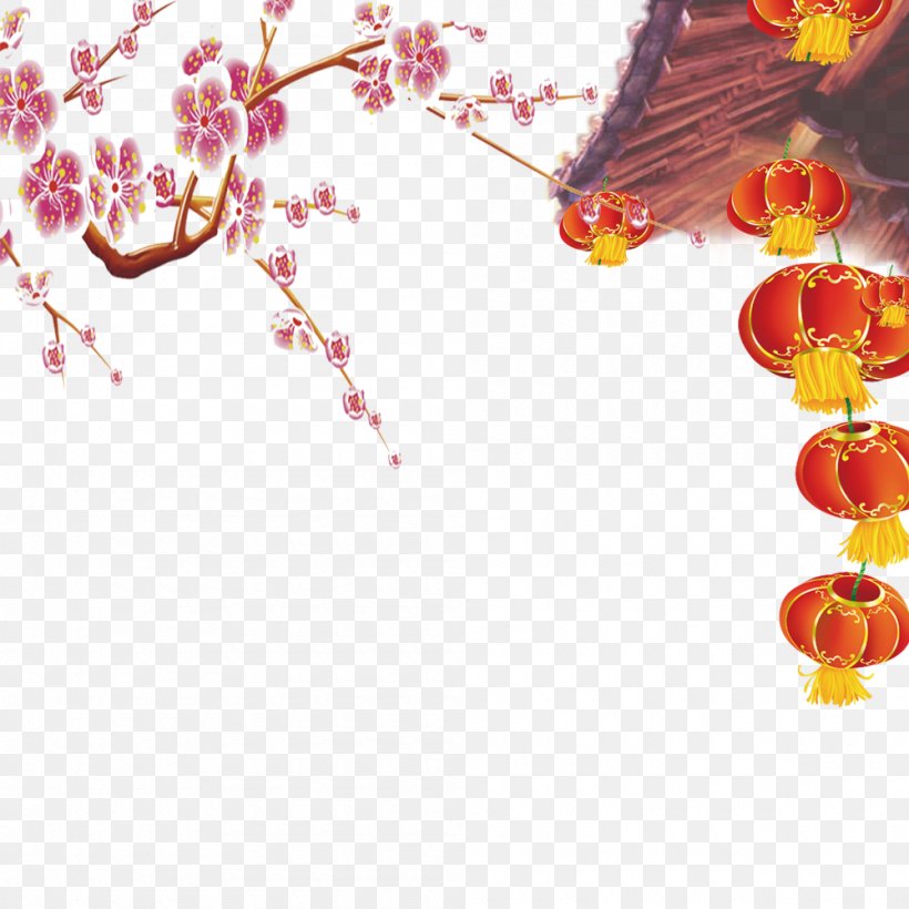 Chinese New Year Lantern Apricot, PNG, 1000x1000px, Chinese New Year, Apricot, Blossom, Branch, Floral Design Download Free