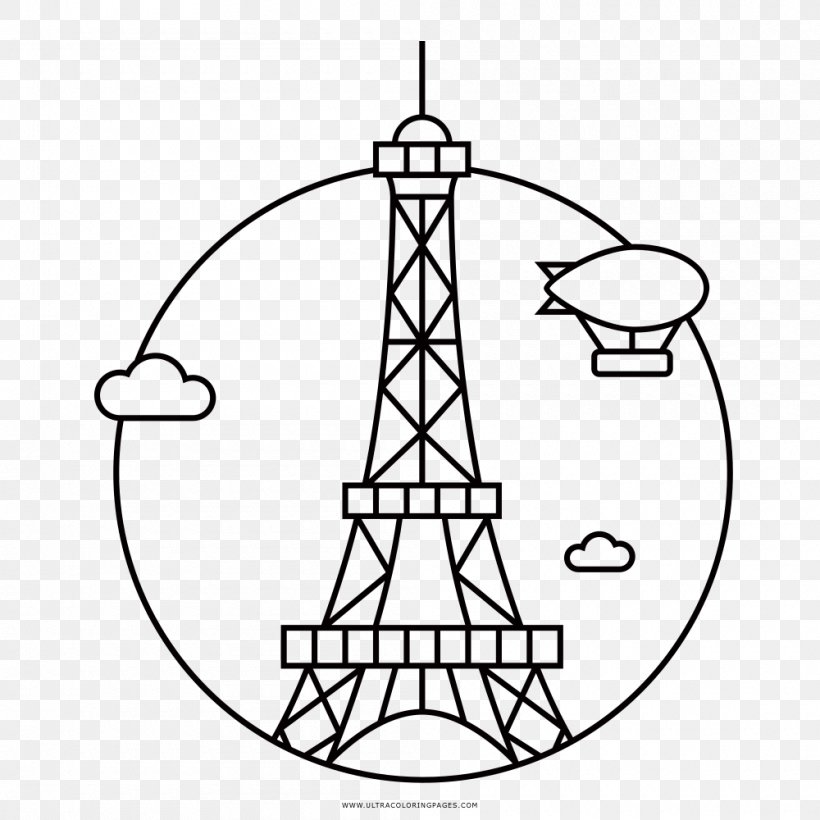 Eiffel Tower Drawing Coloring Book Line Art, PNG, 1000x1000px, Eiffel Tower, Area, Black And White, Color, Coloring Book Download Free