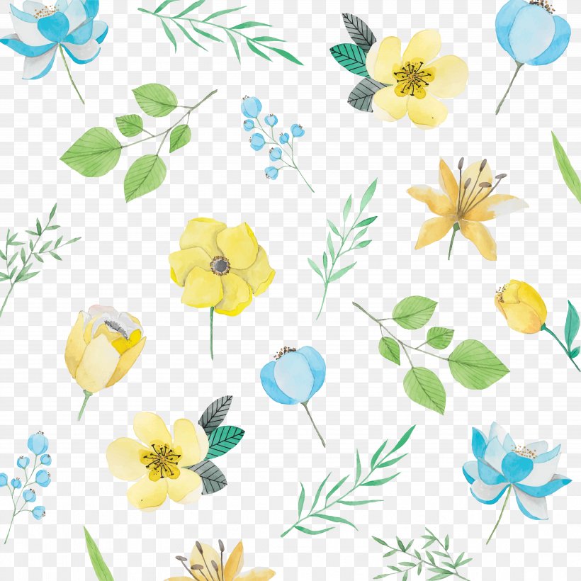 Watercolor Painting Flower Blue Pattern, PNG, 5001x5001px, Watercolor Painting, Artwork, Blue, Branch, Color Download Free