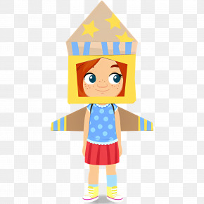 Cartoon Character - Girl In Rocket Cardboard Costume PNG