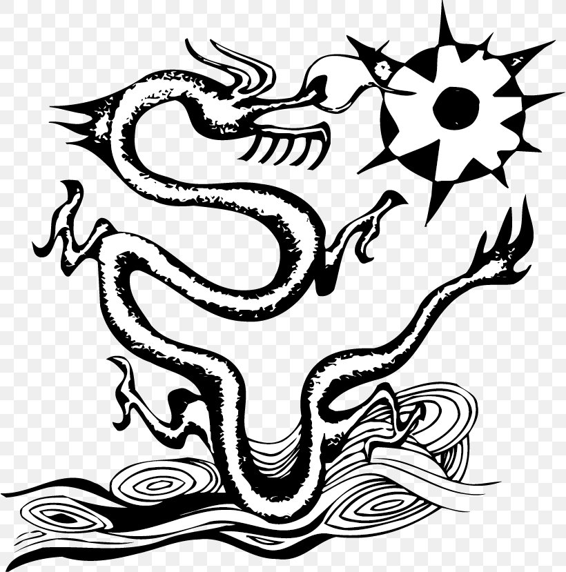 Chinese Dragon Siku Quanshu Papercutting Clip Art, PNG, 818x829px, Chinese Dragon, Art, Black And White, Chinese New Year, Descendants Of The Dragon Download Free