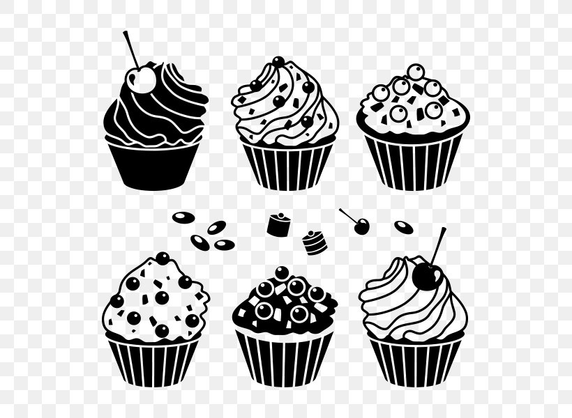 Cupcake Muffin Bakery Stock Photography, PNG, 600x600px, Cupcake, Bakery, Baking Cup, Black, Black And White Download Free