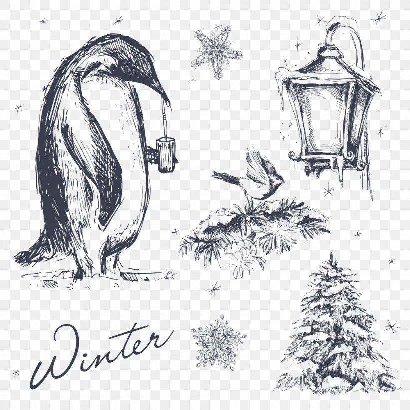 Penguin Visual Arts Illustration, PNG, 1000x1000px, Penguin, Art, Artwork, Bird, Black And White Download Free