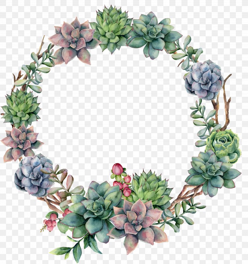 Watercolor Christmas Wreath, PNG, 3570x3804px, Succulent Plant, Art, Cactus, Christmas Decoration, Fashion Accessory Download Free