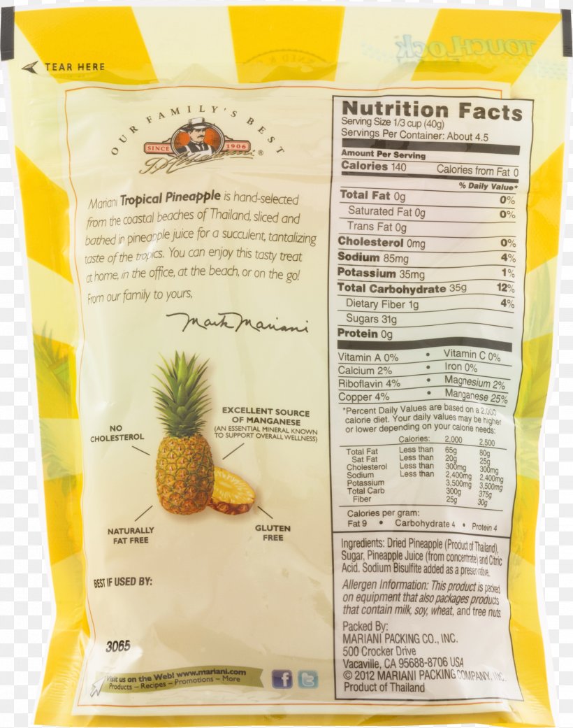 Pineapple Vegetarian Cuisine Food Nutrition Facts Label Strawberry, PNG, 1417x1800px, Pineapple, California Raisins, Food, Fruit, La Quinta Inns Suites Download Free