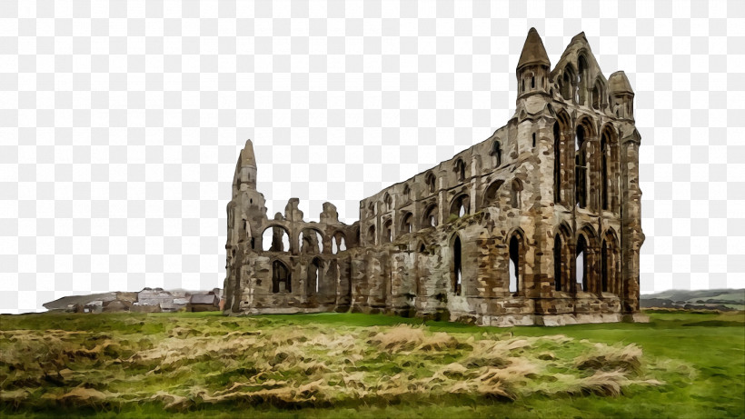 Ruins Medieval Architecture Architecture Whitby Abbey, PNG, 1920x1080px, Watercolor, Abbey, Architecture, Gothic Architecture, Historic Site Download Free