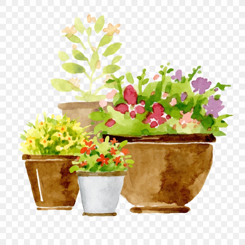 Euclidean Vector Flowerpot Adobe Illustrator, PNG, 1500x1500px, Watercolor Painting, Art, Artificial Flower, Color Scheme, Creativity Download Free