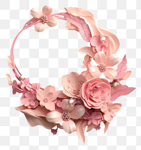 Delicate Pink Floral Wreath Frame PNG