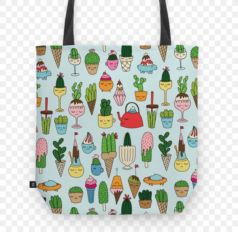 Tote Bag Ice Cream Art Handbag Cactaceae, PNG, 800x800px, Tote Bag, Art, Bag, Cactaceae, Cotton Download Free