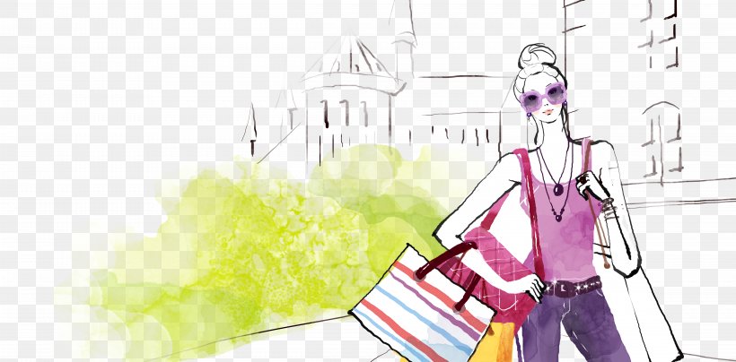 Fashion Shopping Woman, PNG, 4961x2445px, Watercolor, Cartoon, Flower, Frame, Heart Download Free