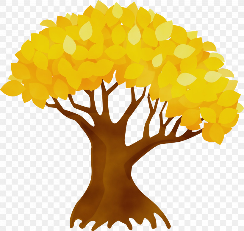 Yellow Tree Plant, PNG, 3000x2842px, Abstract Tree, Paint, Plant, Tree, Watercolor Download Free