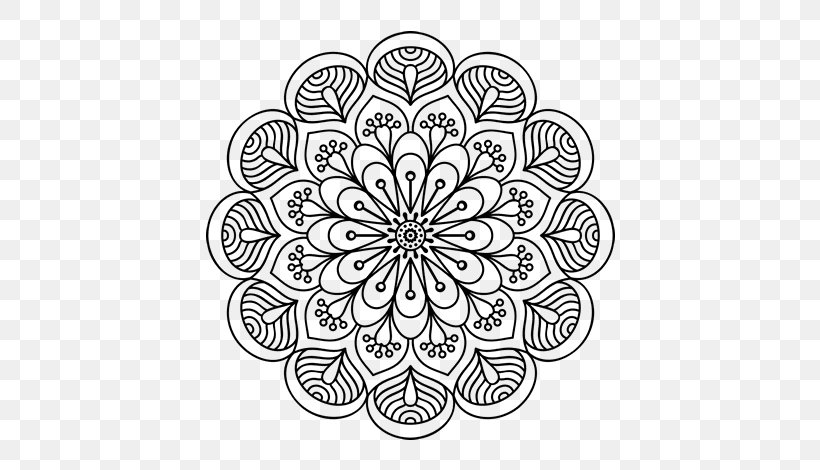 Mandala Coloring Book Drawing Floral Design, PNG, 600x470px, Mandala, Area, Black And White, Buddhism, Child Download Free