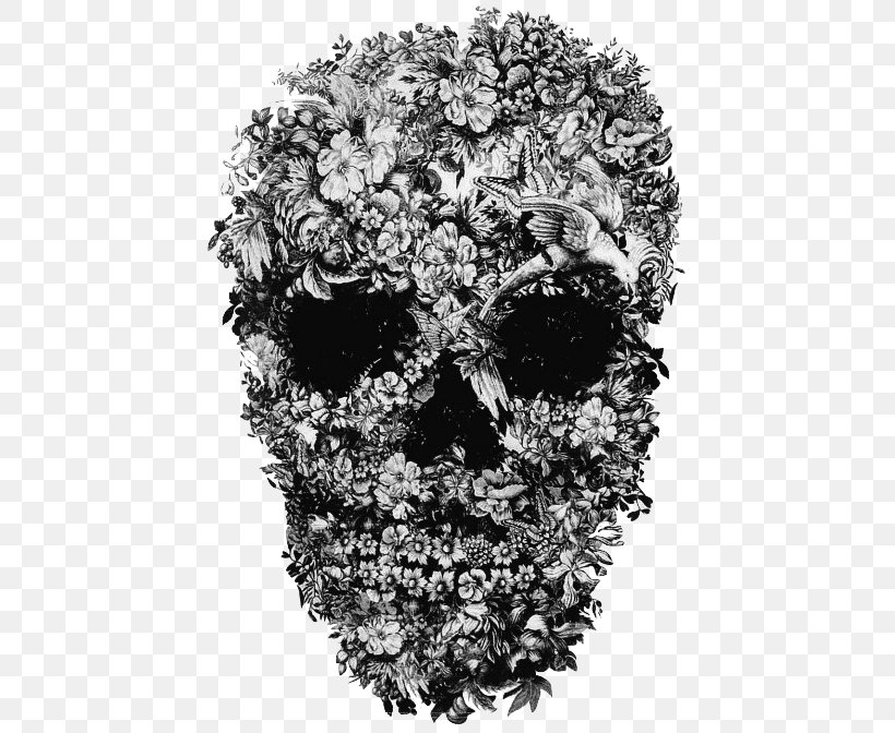 Skull Flower Printing Art, PNG, 445x672px, Skull, Art, Artist, Black And White, Bone Download Free