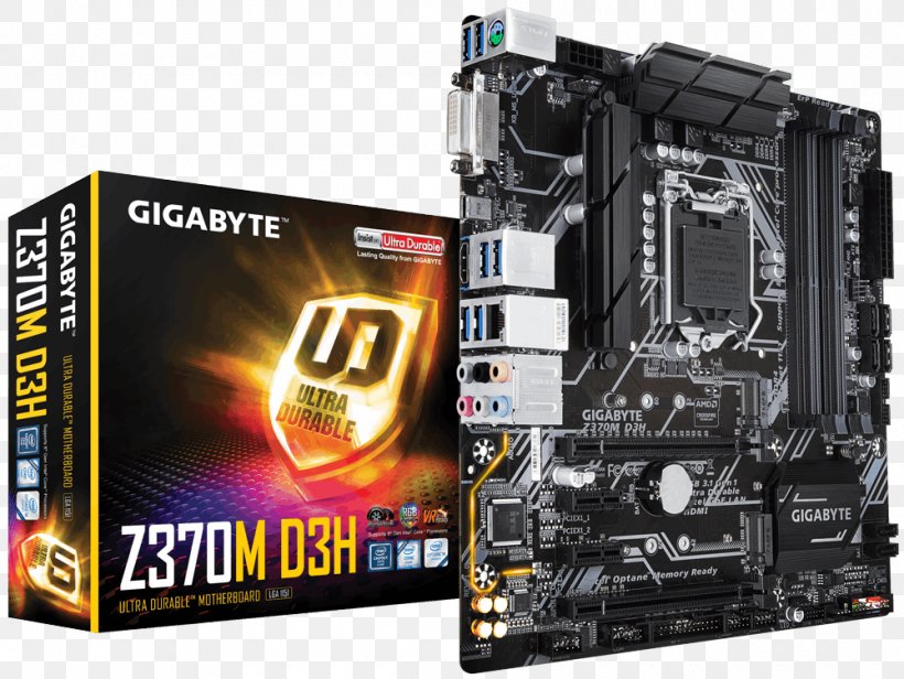 Mainboard Gigabyte Z370M D3H PC Base Intel 1151v2 Form Factor M LGA 1151 Motherboard MicroATX, PNG, 1000x752px, Intel, Atx, Central Processing Unit, Coffee Lake, Computer Component Download Free