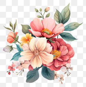 Custom Flowers - Delicate Floral Bouquet Illustration PNG