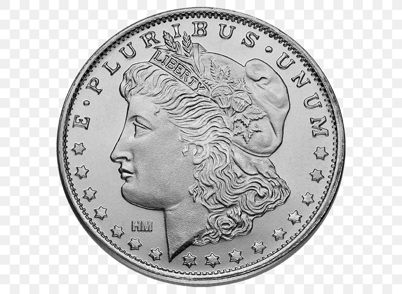 Morgan Dollar Silver Bullion Coin United States Of America, PNG, 600x600px, Morgan Dollar, American Gold Eagle, Black And White, Bullion, Bullion Coin Download Free