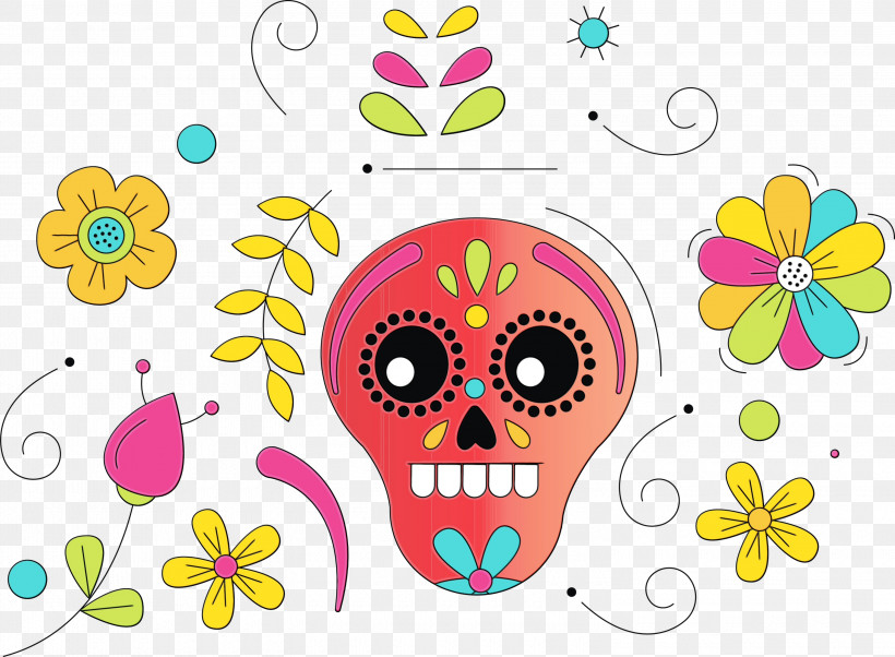 Floral Design, PNG, 3000x2205px, Calavera, Cartoon, Floral Design, La Calavera Catrina, Line Download Free