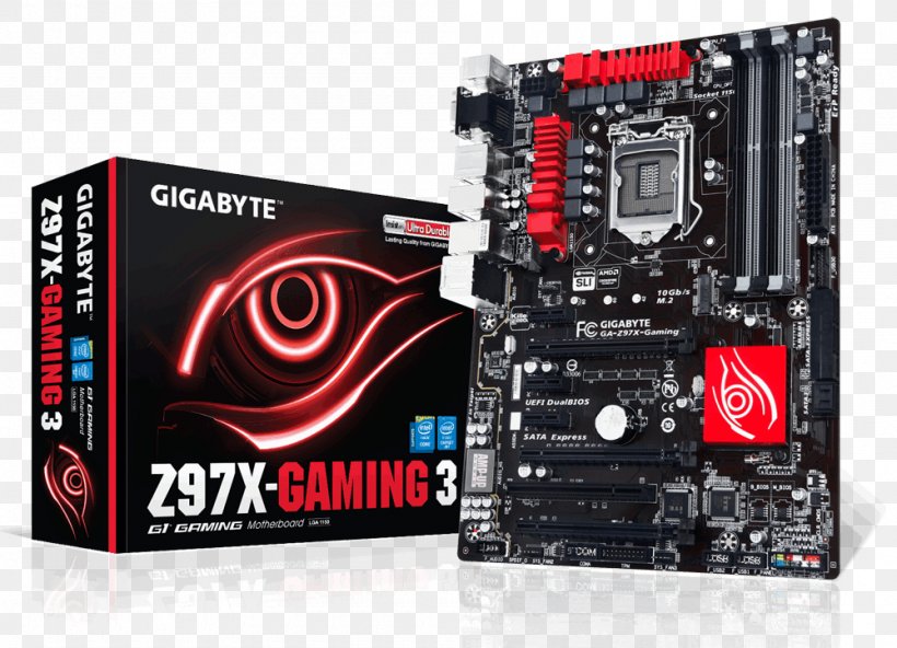 Intel Gigabyte H97 Gaming3 ATX Gaming Motherboard Gigabyte Technology LGA 1150, PNG, 1000x722px, Intel, Central Processing Unit, Chipset, Computer, Computer Component Download Free