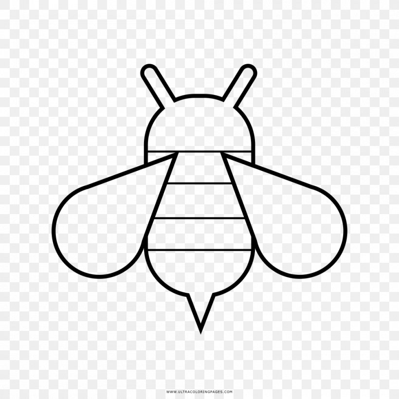 Bee Drawing Coloring Book Line Art, PNG, 1000x1000px, Bee, Area, Artwork, Ausmalbild, Black And White Download Free