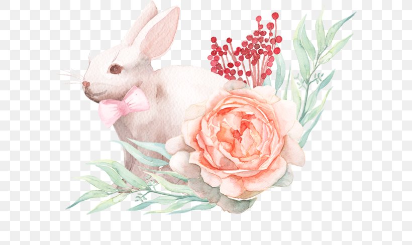 Easter Bunny Watercolor Painting, PNG, 600x488px, Easter Bunny, Art, Drawing, Easter, Flower Download Free