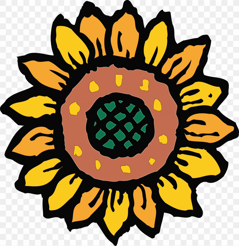 Sunflower, PNG, 2924x3000px, Sunflower, Cartoon, Circle, Flower, Paint Download Free