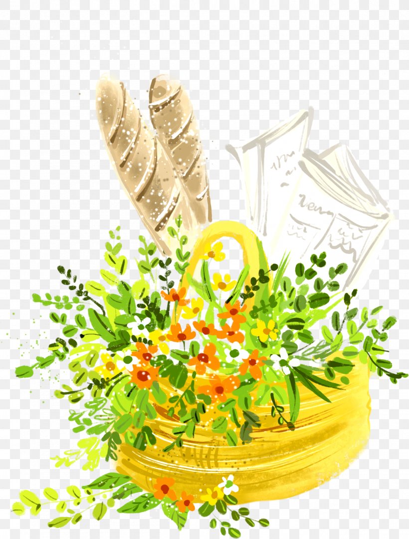 Basket Of Bread Painting Illustration, PNG, 1304x1719px, Basket Of Bread, Bread, Cartoon, Drawing, Floral Design Download Free