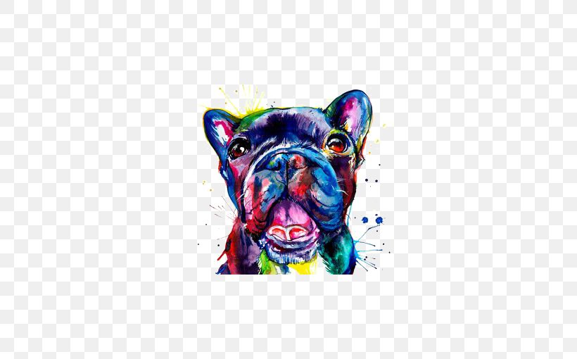 French Bulldog Pug Drawing Watercolor Painting, PNG, 510x510px, French Bulldog, Art, Art Museum, Bulldog, Canvas Print Download Free