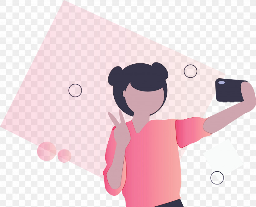 Cartoon Pink Gesture Animation, PNG, 3000x2427px, Taking Selfie, Animation, Camera, Cartoon, Gesture Download Free