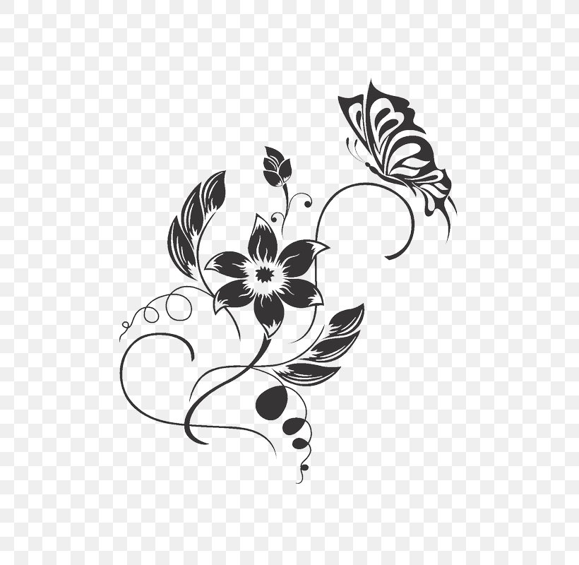 Butterfly Black And White Flower Floral Design Pattern, PNG, 800x800px, Butterfly, Applique, Black, Black And White, Drawing Download Free