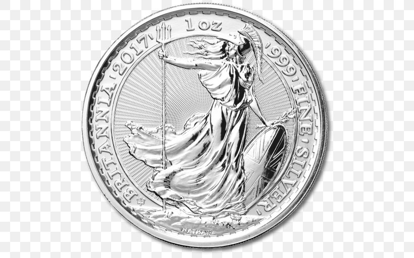 Silver Coin Britannia Silver Britannia Silver, PNG, 512x512px, Coin, Black And White, Britannia, Britannia Silver, Coininvest Download Free