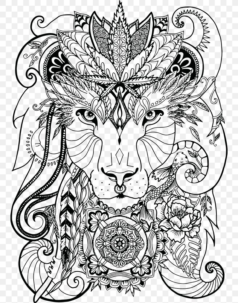 Line Art Drawing Painting Psychedelia, PNG, 748x1043px, Line Art, Art, Artwork, Big Cats, Black And White Download Free