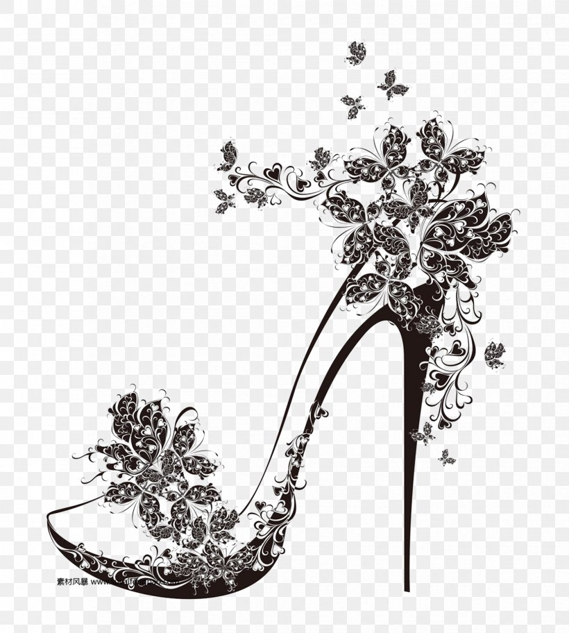 Shoe High-heeled Footwear Clothing Stock Photography, PNG, 1653x1840px, Slipper, Black And White, Canvas, Christian Louboutin, Drawing Download Free