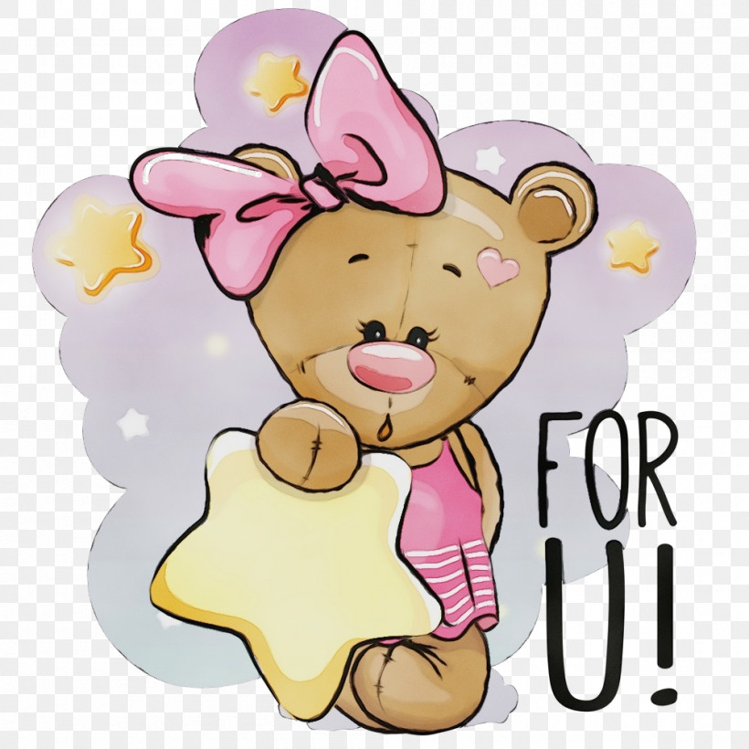 Teddy Bear, PNG, 1000x1000px, Watercolor, Cartoon, Heart, Paint, Pink Download Free