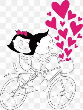 Vector Cartoon Bike Ride Couple - Cartoon Couple Bicycle Clip Art PNG