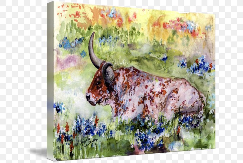 Texas Longhorn Watercolor Painting Art Canvas Print, PNG, 650x550px, Texas Longhorn, Art, Art Museum, Artist, Bull Download Free