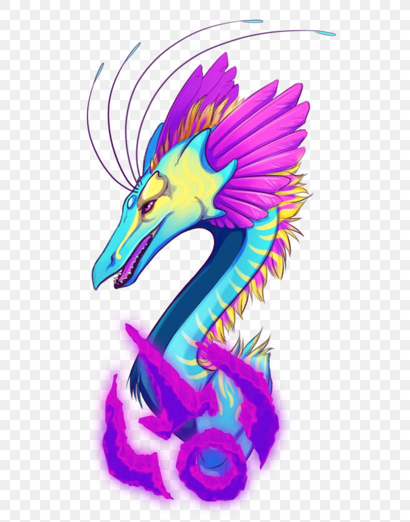 Seahorse Illustration Graphics Purple Font, PNG, 765x1044px, Seahorse, Art, Dragon, Feather, Fictional Character Download Free