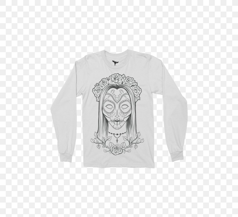 T-shirt Sleeve Day Of The Dead Calavera Sticker, PNG, 500x750px, Tshirt, Black, Black And White, Bumper Sticker, Calavera Download Free
